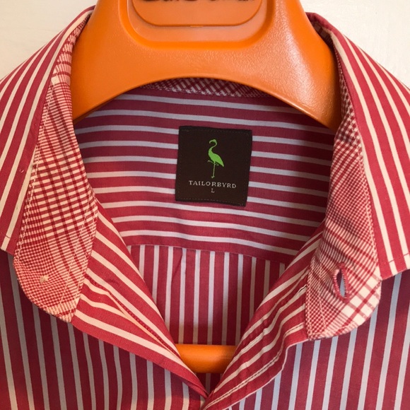 Tailorbyrd Red + White Striped Dress Shirt Large - Picture 2 of 6